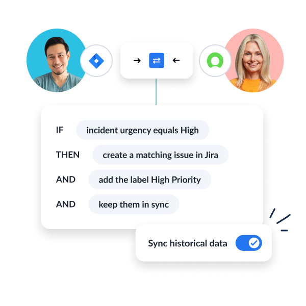 Example sync rules for a ServiceNow Jira integration