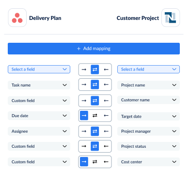 Example field mapping between Asana and NetSuite