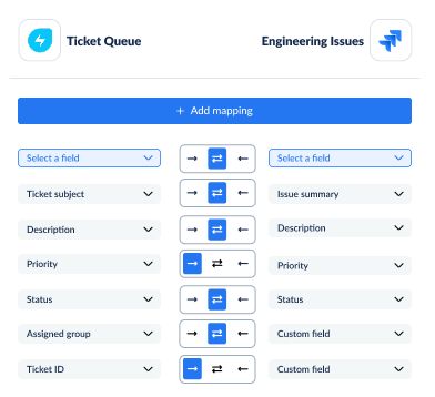 Example field mapping between Freshservice and Jira