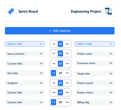 Example field mapping between Jira and NetSuite