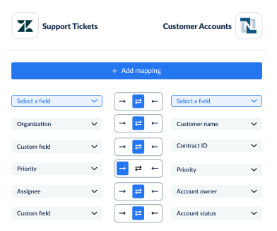 Example field mapping between Zendesk and NetSuite